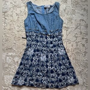 California Concepts 90s Boho Coastal Cowgirl Denim & Floral Empire Waist Dress